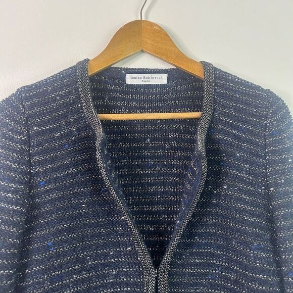 Amina Rubinacci Blue Long Sleeve Knit Wool Cashmere Blend Cardigan Women's Sz 44 - Picture 2 of 12